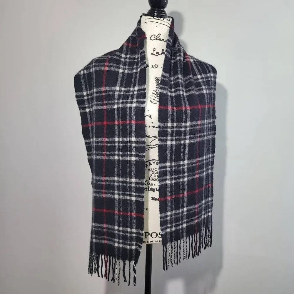 100% cashmere plaid wide scarf Charter Club brand‎ academia goth old money quiet